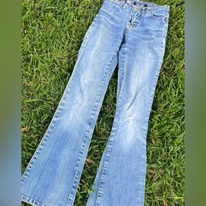 Early 2000’s Angels Distressed Low Rise Flare Bell Bottom Jeans Size 0